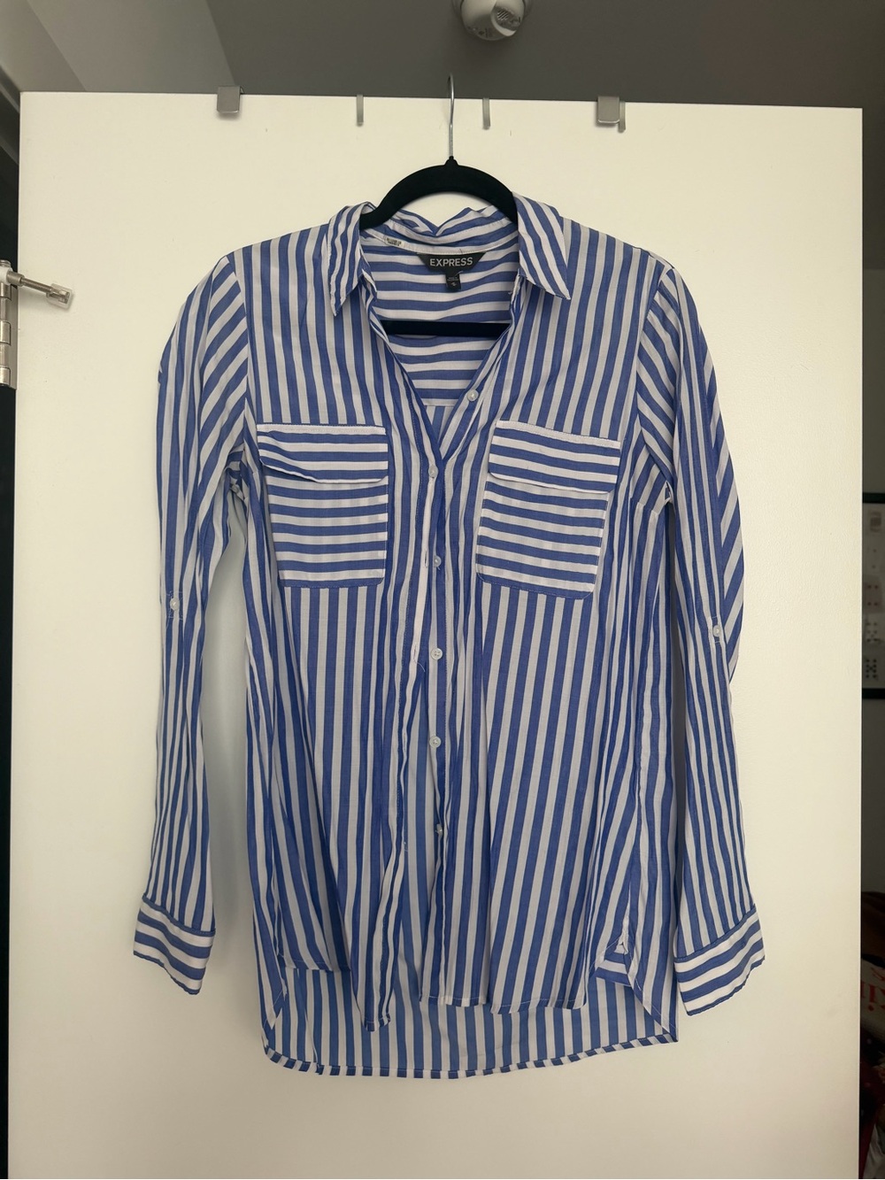 Express Blue and White Vertical Stripe Button-Down Shirt